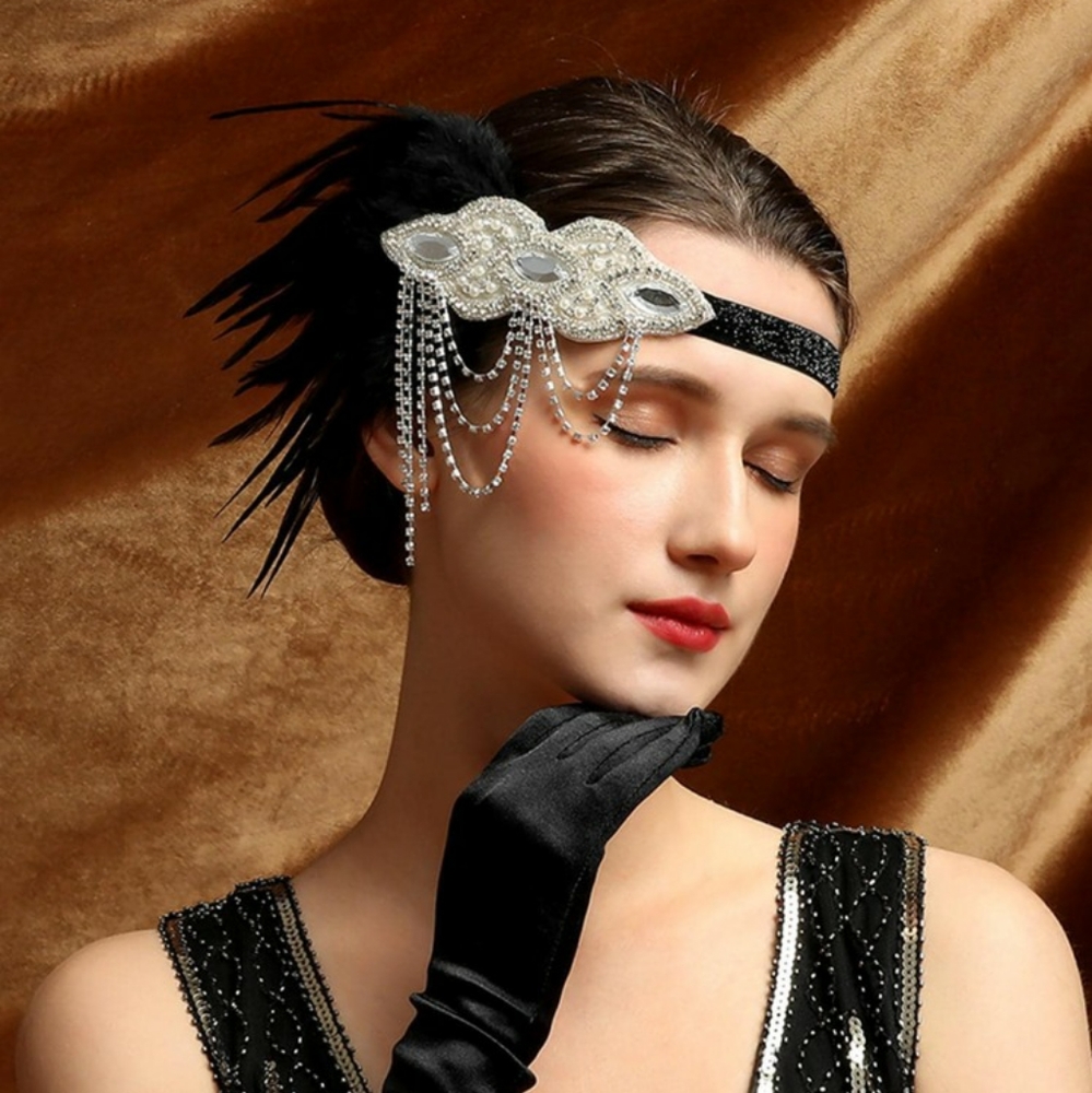 Elegant Feather & Crystal Head Piece (Flapper, Be Unique)